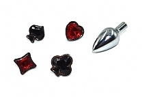 Набор из металлической анальной пробки и четырех кристаллов в форме мастей (длина — 7,6 см, диаметр — 3,0 см)