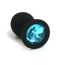 Пробка анальная черная с нежно-голубым кристаллом (длина — 8,0 см, диаметр — 3,5 см)