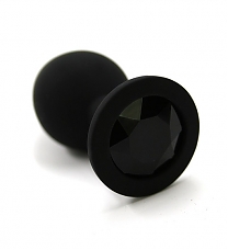 Пробка анальная черная с черным кристаллом (длина — 7,0 см, диаметр — 3,5 см)