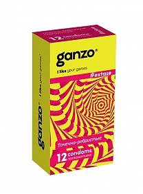 Презервативы Ganzo Ribs ребристые с согревающей смазкой — 12 штук