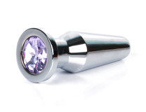 Втулка металлическая серебристая с фиолетовым кристаллом (длина — 10,2 см, диаметр — 3,2 см)