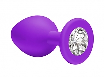Анальная пробка Emotions Cutie фиолетовая с прозрачным кристаллом (длина — 8,0 см, диаметр — 3,3 см)