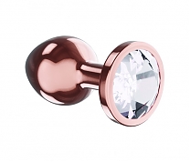 Пробка анальная металлическая розовое золото с прозрачным кристаллом (длина — 7,2 см, диаметр — 2,7 см)