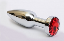 Пробка анальная металлическая серебристая с красным кристаллом (длина — 11,2 см, диаметр — 2,9 см)