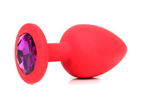 Анальная пробка красная с фиолетовым кристаллом (длина — 9,5 см, диаметр — 4,2 см)