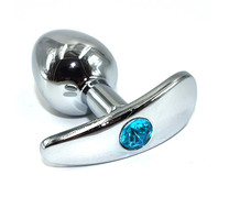 Пробка анальная для ношения металлическая серебристая с голубым кристаллом (длина — 7,0 см, диаметр — 2,6 см)
