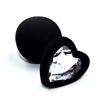 Пробка анальная черная с прозрачным кристаллом (длина — 8,0 см, диаметр — 3,5 см)