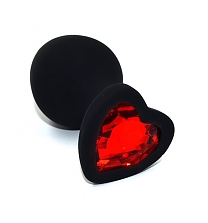Пробка анальная черная с красным кристаллом (длина — 8,0 см, диаметр — 3,5 см)