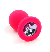 Пробка анальная розовая со светло-розовым кристаллом (длина — 8,0 см, диаметр — 3,5 см)