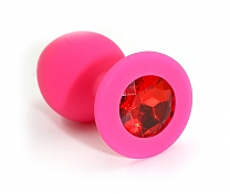 Пробка анальная розовая с красным кристаллом (длина — 7,5 см, диаметр — 3,5 см)