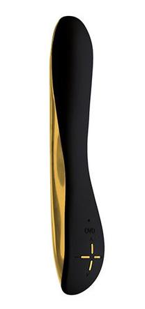 Вибратор OVO перезаряжаемый черный с золотом — 7 режимов вибрации (длина — 20 см, диаметр — 3,2 см)