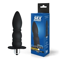 Анальная втулка с вибрацией Sex Expert черная (длина — 10,5 см, диаметр — 3,0 см)