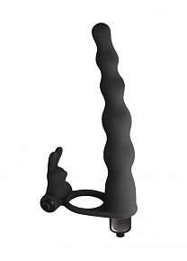 Вибронасадка для двойного проникновения Jungle Bunny черная — 10 режимов вибрации (длина — 17,0 см, диаметр — 2,7 см)
