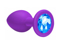 Анальная пробка Emotions Cutie Medium фиолетовая с голубым кристаллом (длина — 8,0 см, диаметр — 3,3 см)