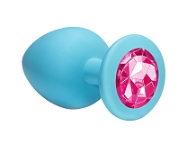 Анальная пробка Emotions Cutie голубая с розовым кристаллом (длина — 9,5 см, диаметр — 4,2 см)