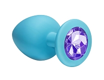 Анальная пробка Emotions Cutie голубая с фиолетовым кристаллом (длина — 9,5 см, диаметр — 4,2 см)
