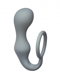 Эрекционное кольцо с анальной пробкой Double Pleasure Anal Plug серое (длина — 10,5 см, диаметр — 3,3 см)