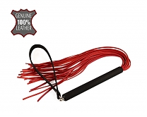 Плеть кожаная с металлической ручкой черно-красная (длина — 47,0 см)
